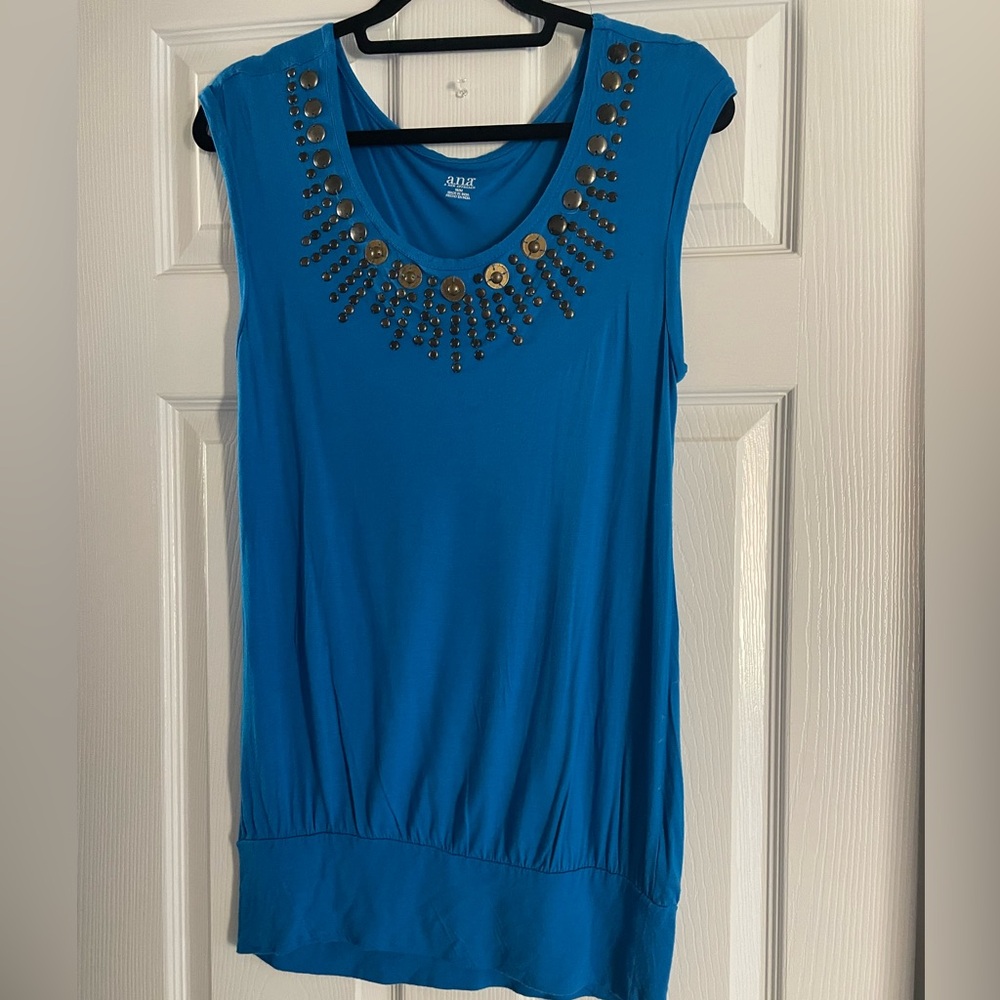 a.n.a Blue Embellished Sleeveless Tank Top